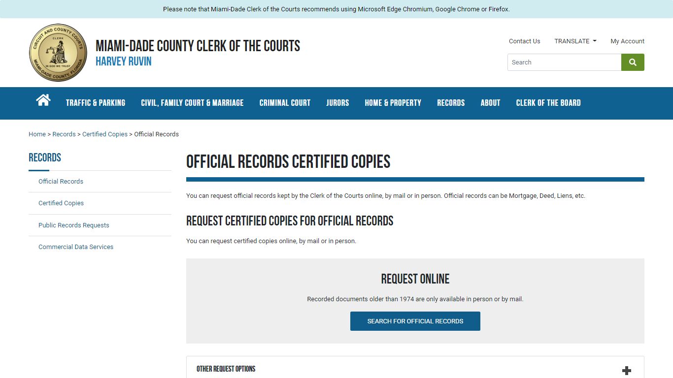 Official Records Certified Copies - Miami-Dade County